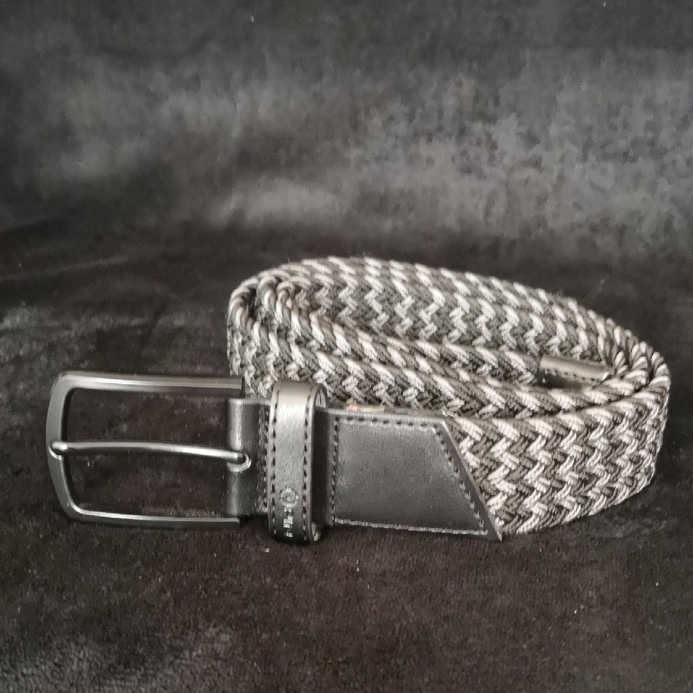 Men's NWOT Ping Golf Black and Gray Woven Belt With Matte Black Buckle 46" Long